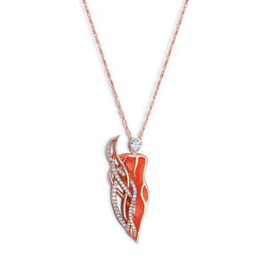 Orange Enamel Necklace with diamonds