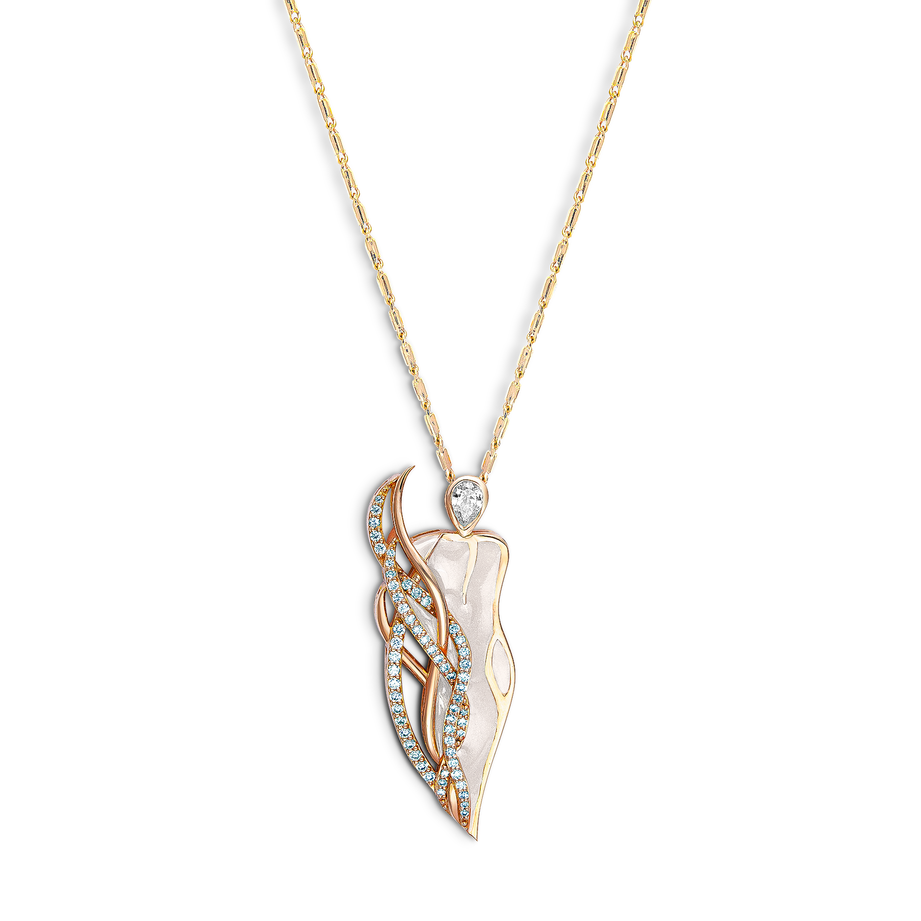 White Enamel Necklace with Diamonds