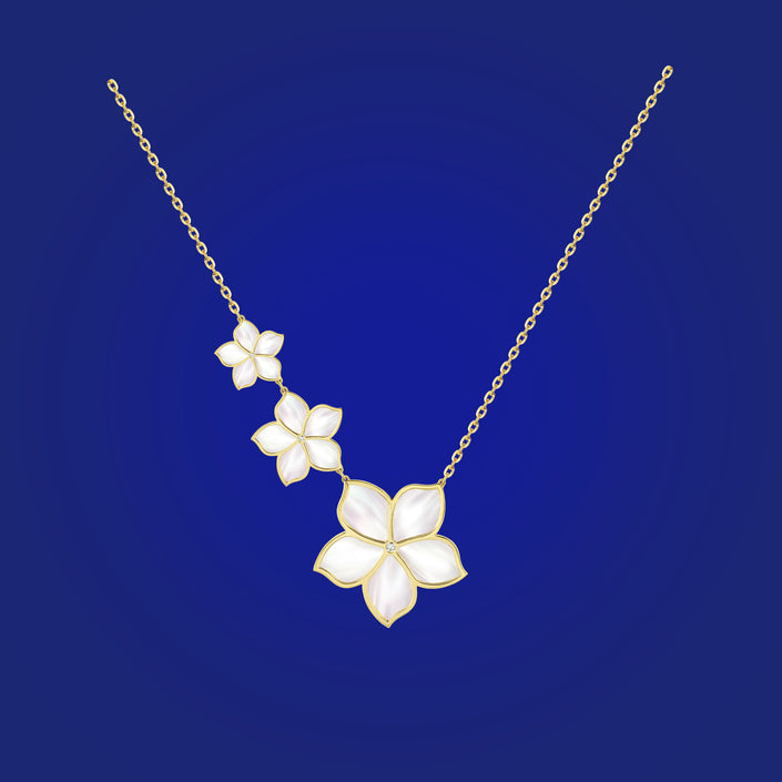 Jasmine Flower Necklace with Round Diamond Accent
