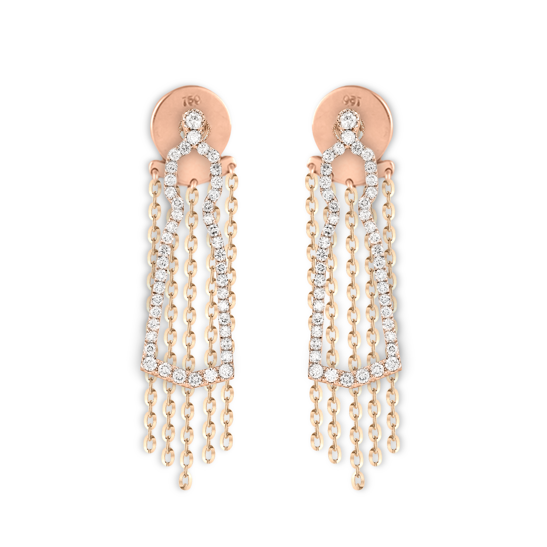 Rose Gold, Diamond, Dangling Chains Earrings