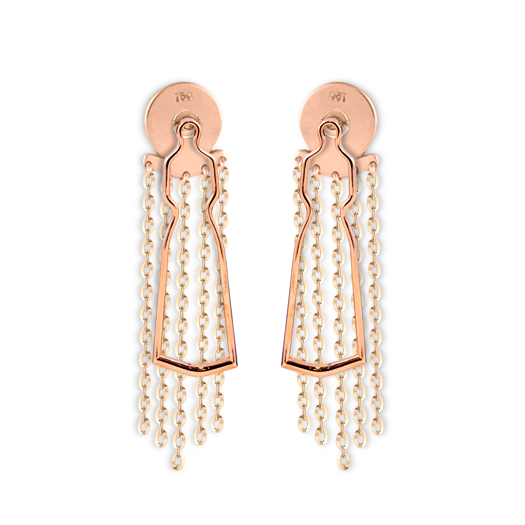 Rose Gold Dangligh Chains Frame Earrings