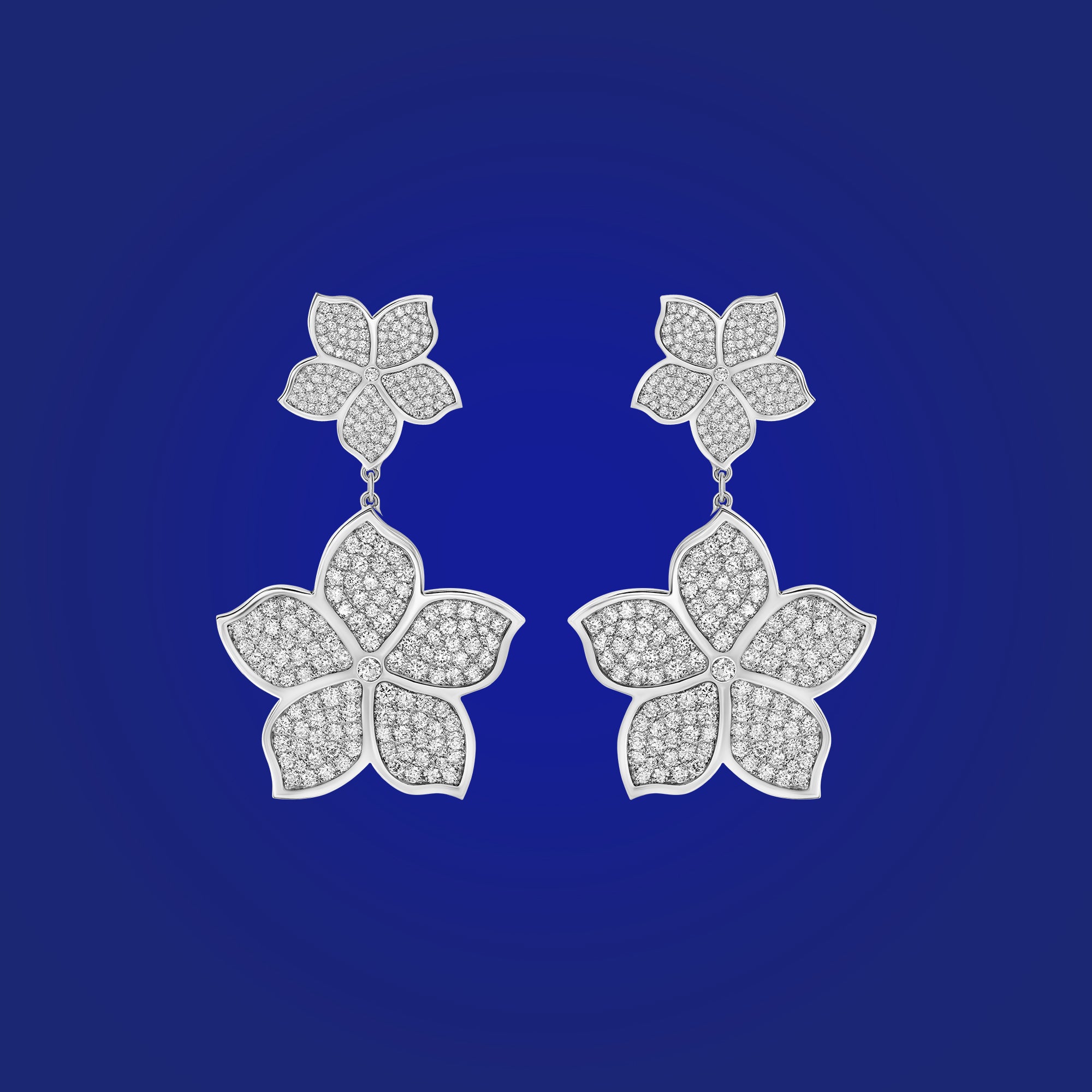 Double Flower Jasmine Earrings in Full Diamond