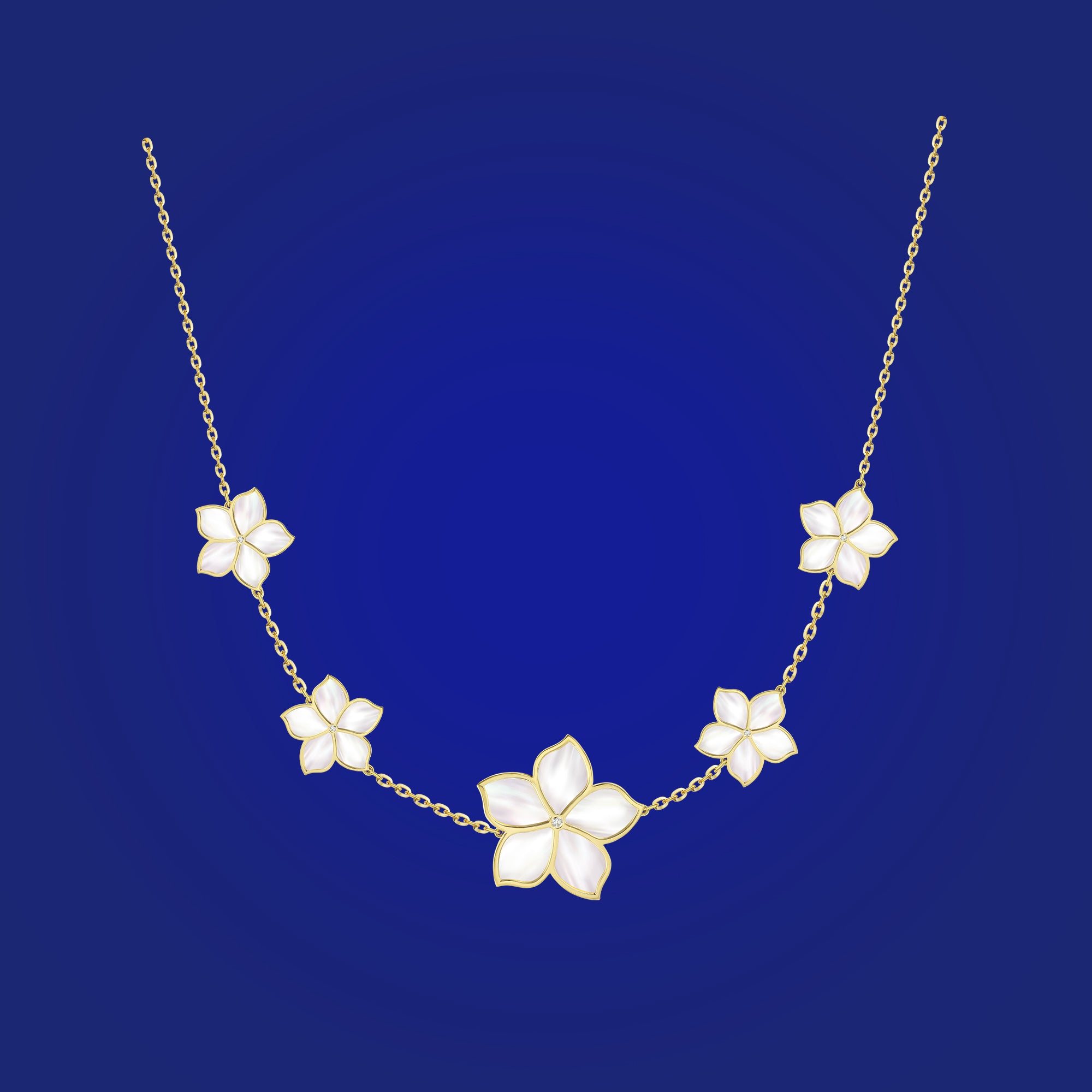 Pendant/Necklace in Frame Diamond with Mother of Pearl-Two Jasmine Flowers