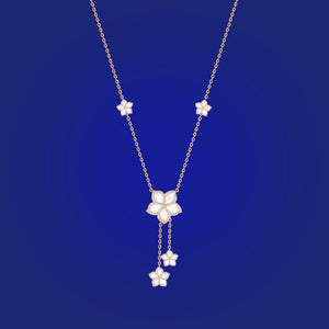 Pendant/Necklace in Frame Diamond with Mother of Pearl - Five Jasmine Flowers