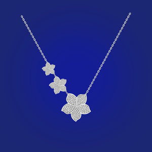 Triple Jasmine Flower Pendant-Necklace in Full Diamond